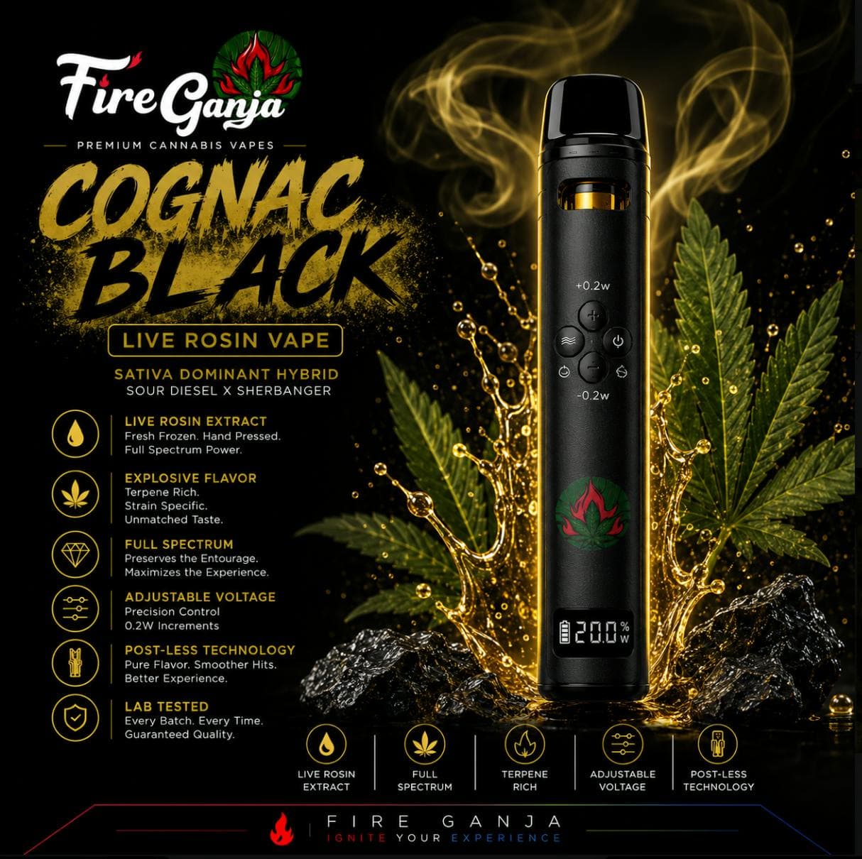 Cognac Black Live Rosin Disposable