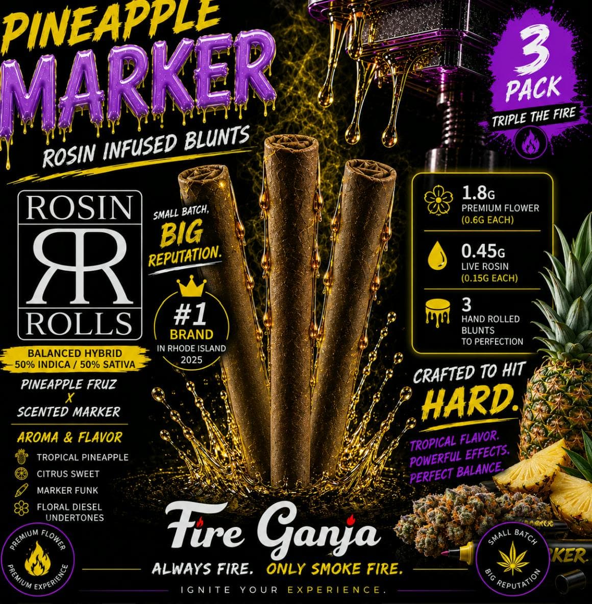 Pineapple Marker Rosin Hemp Roll 3pk