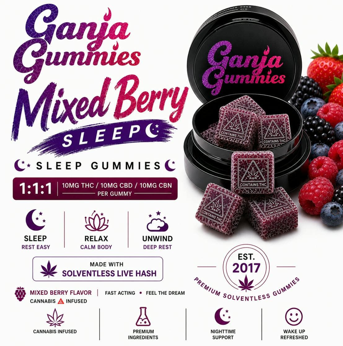 Mixed Berry Sleep Gummies 10mg 10pk