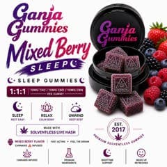 Sleep By Ganja Gummies - Mixed Berry -  Full Spectrum Ice Water Hash 10mg THC : 10mg CBD : 10mg CBG  Gummies - 10 pack