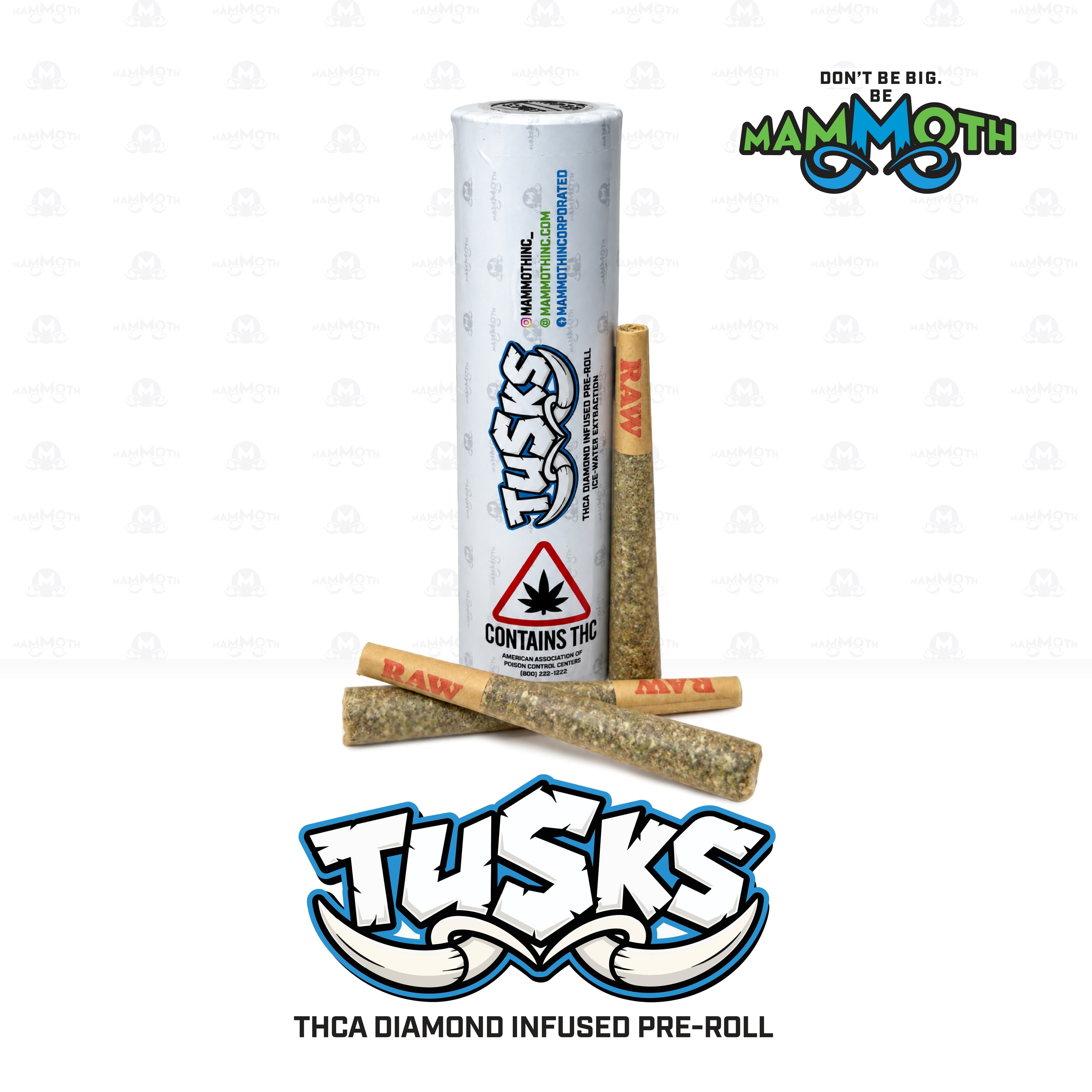 Tusks - Chem De La Wilson x Hawaiian Biscotti - 3pk 0.65 THCa Diamond Infused Pre-Rolls