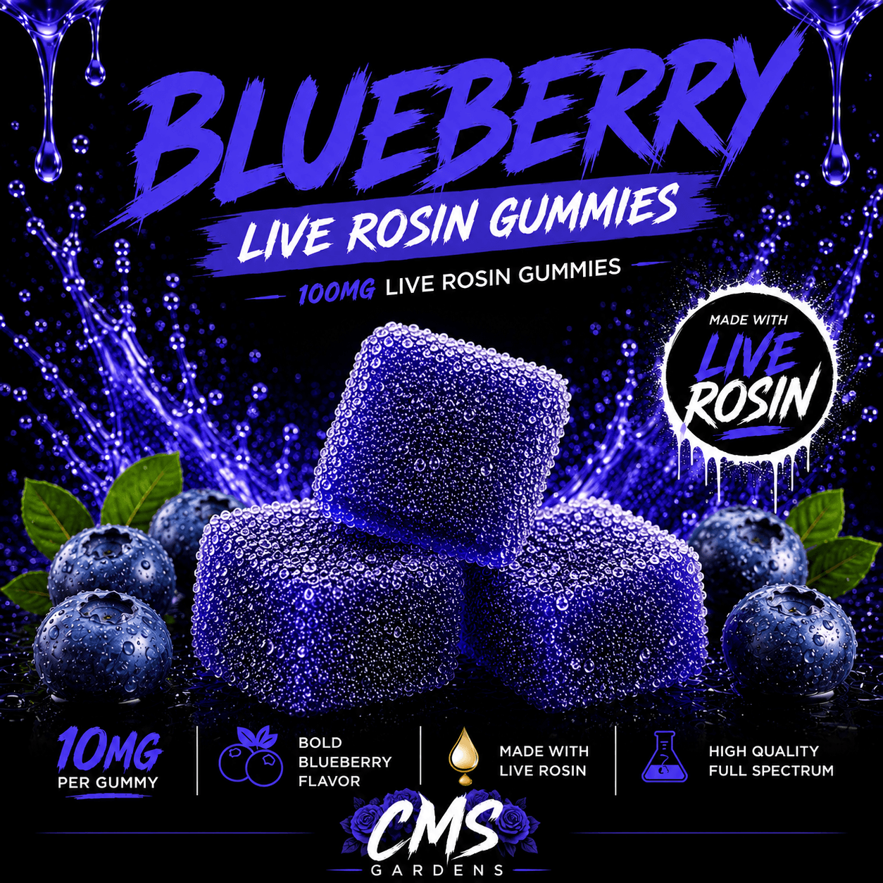 Blueberry Live Rosin Gummies - 10mg 10pk