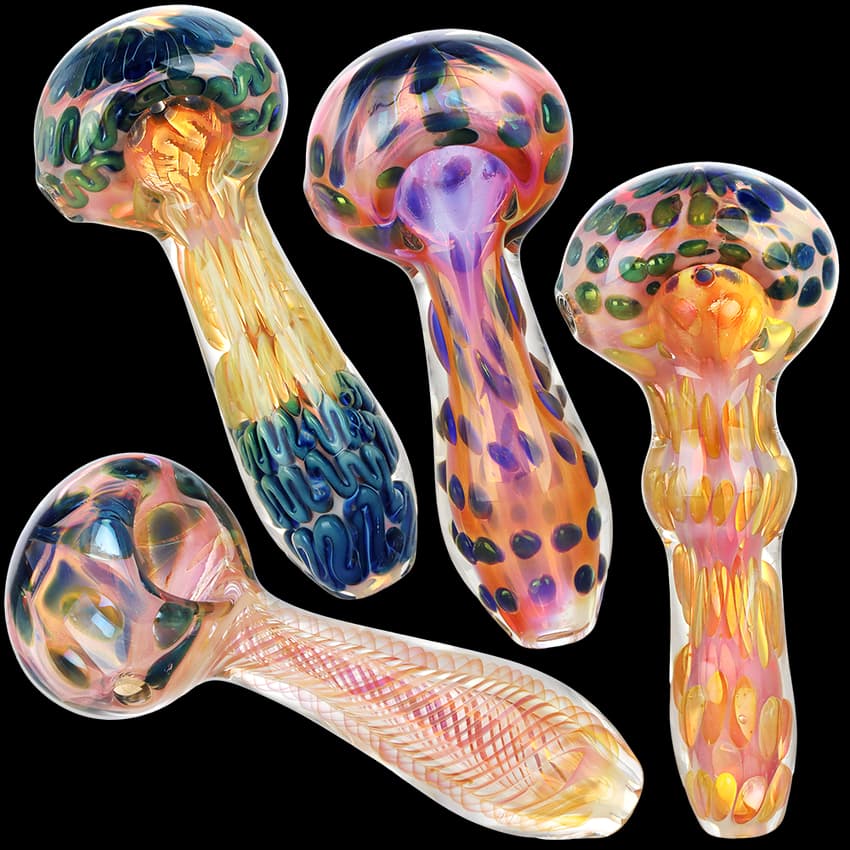 Fumed Whispers Glass Spoon Pipe | 4"-4.25" | Assorted Designs & Colors
