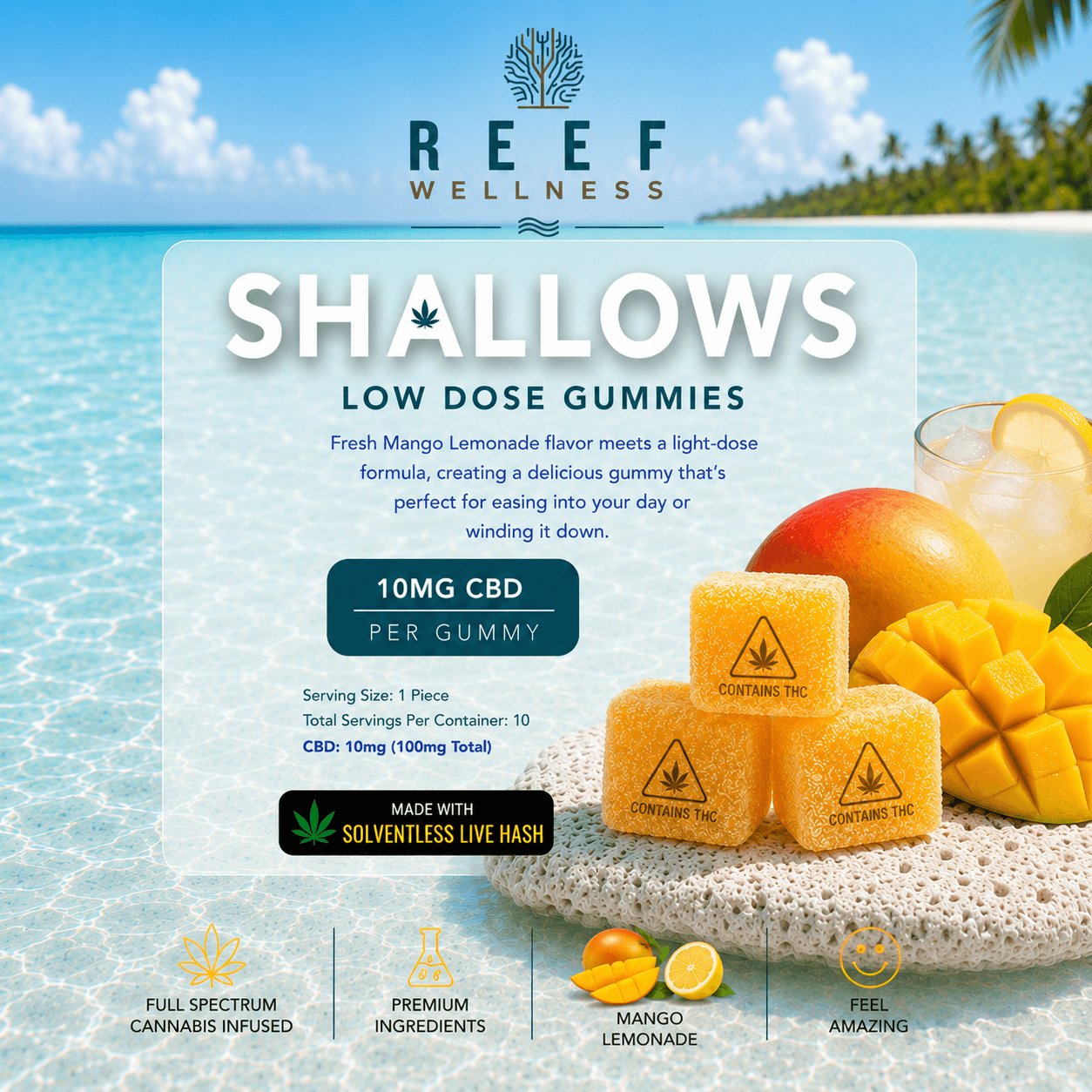 Shallows Low Dose Gummies - Mango Lemonade | 10mg CBD (10 Pack)