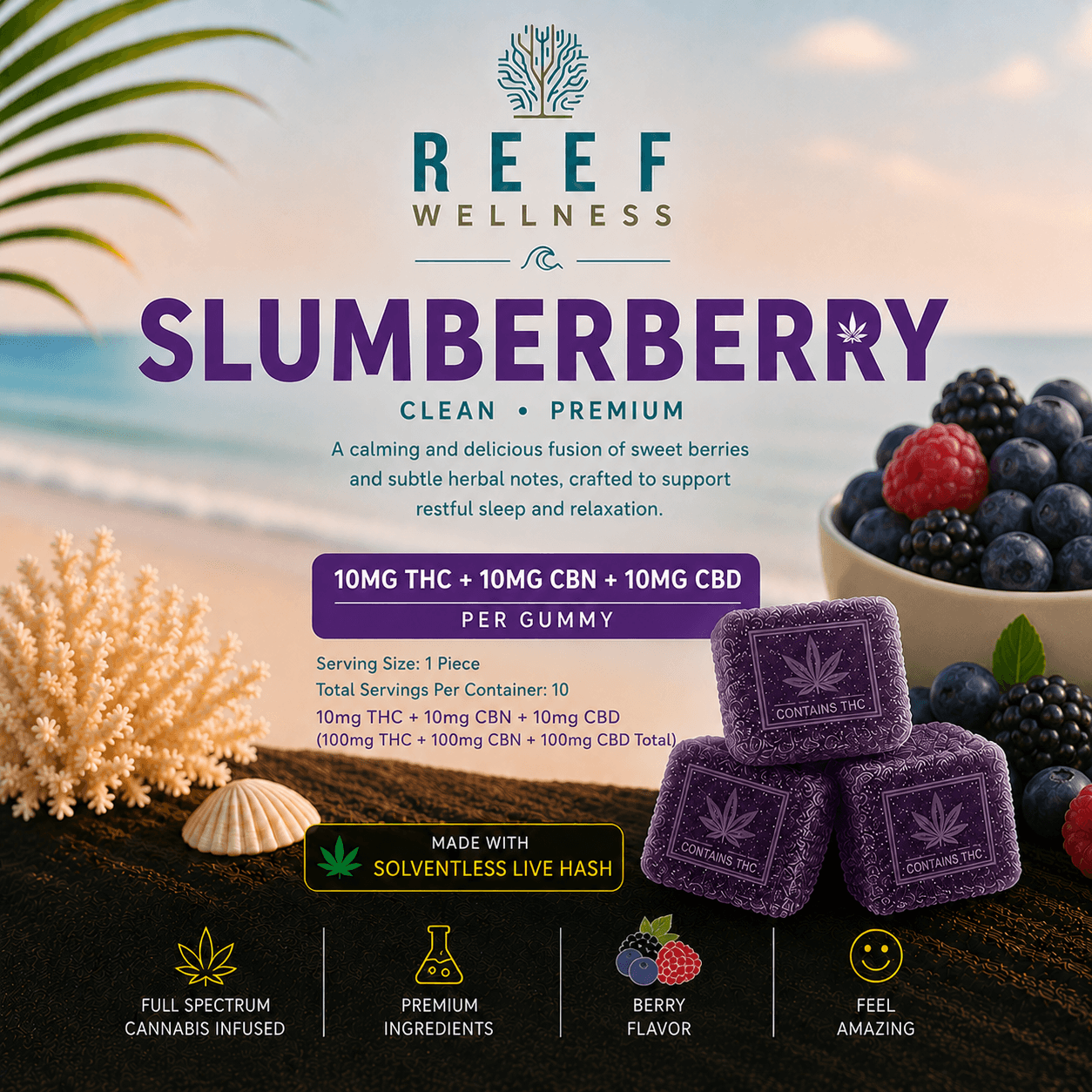 Slumberberry Sleep Gummies 1:1:1 THC/CBN/CBD (10mg 10pk)