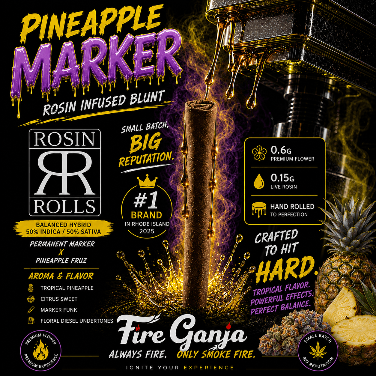 Pineapple Marker | Rosin Roll Infused Blunt