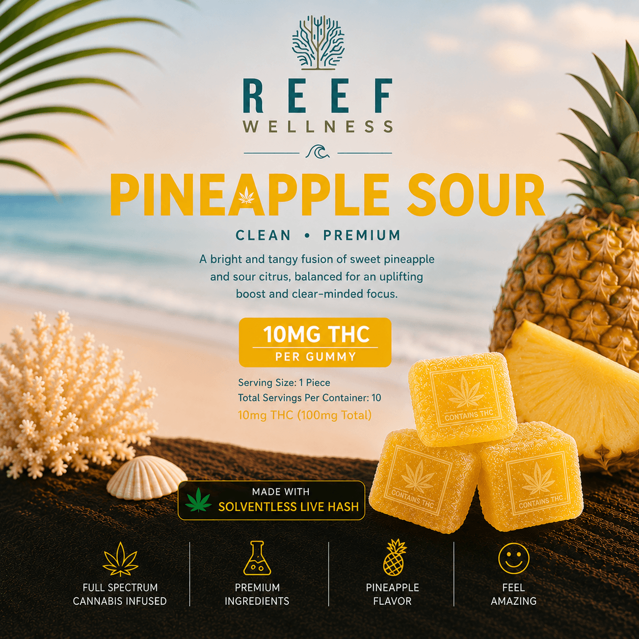 Pineapple Sour Gummies | 10 Pack