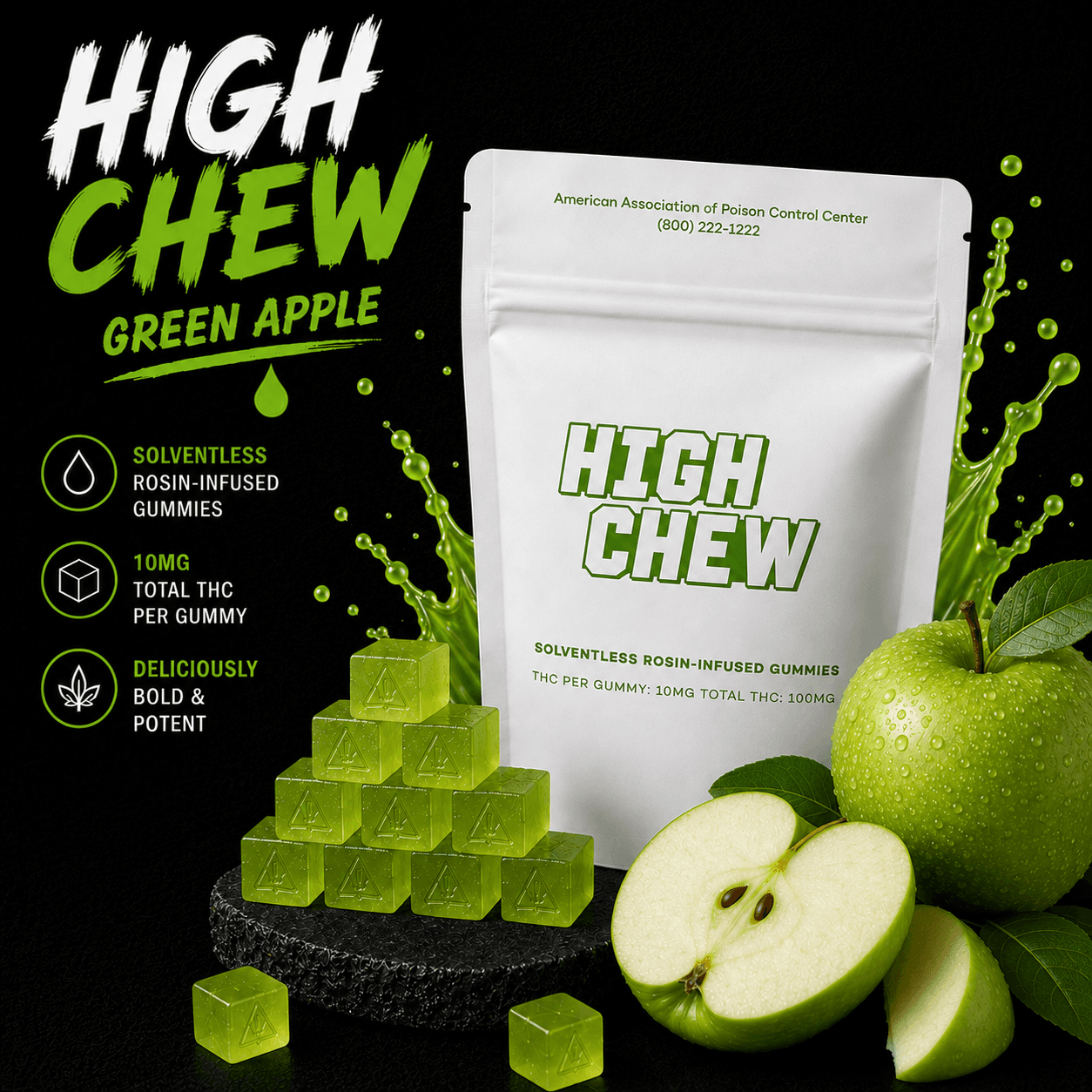 Green Apple Sugar Free Rosin Gummies (10 Pack)
