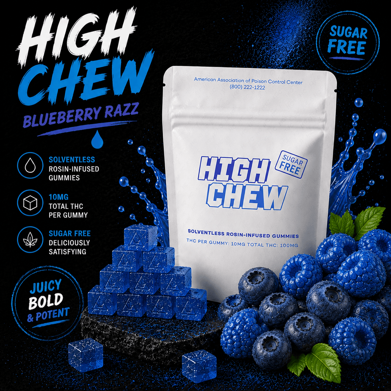 Blue Razz | Sugar Free Rosin Gummies | 10pk | 100mg