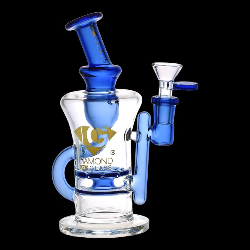Gold Ratchet Perc Recycler Water Pipe | 8" | 14mm F