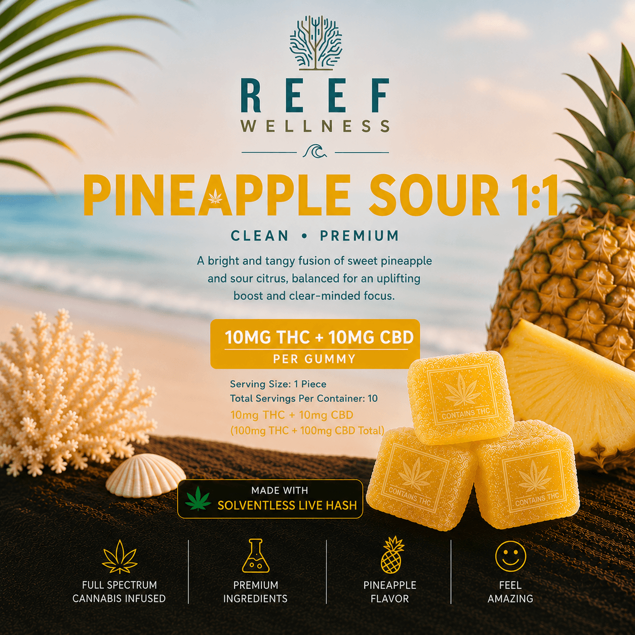 Pineapple Sour Gummies 1:1 | 10 Pack